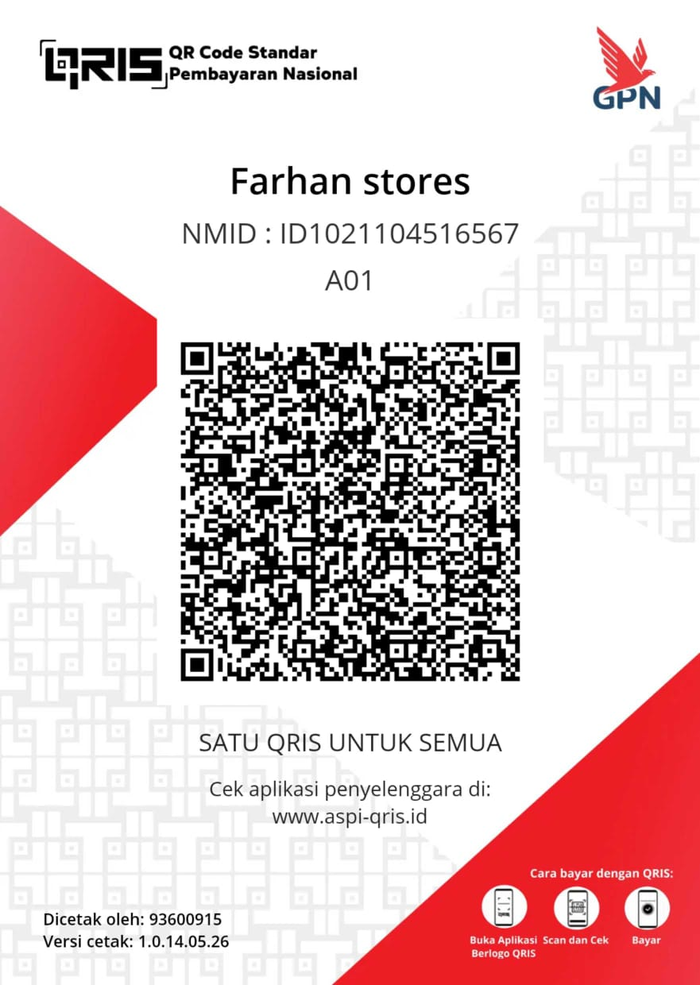 QRIS · Farhan stores · NMID ID1021104516567
